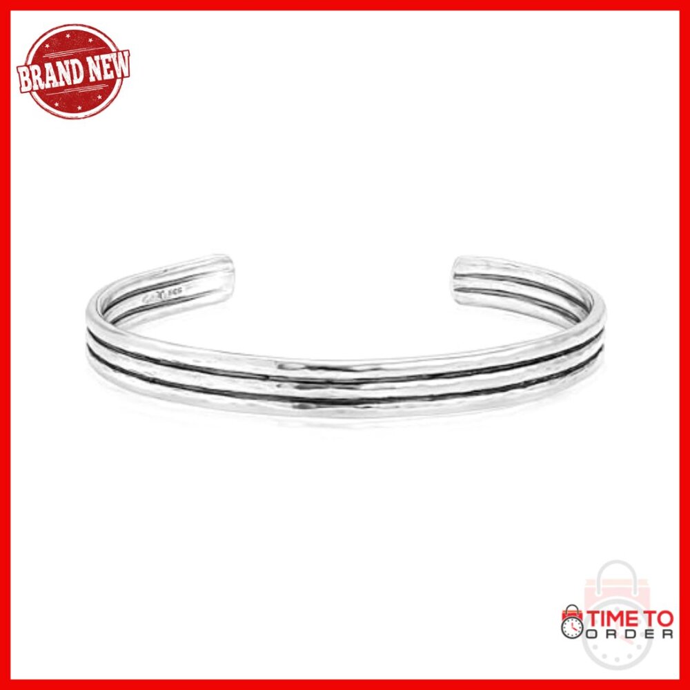 Solid Sterling Silver Ribbed Cuff Bracelet, Rusti… - image 3